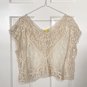 Malloy Boho Lace and Crochet Sheer Crop Top